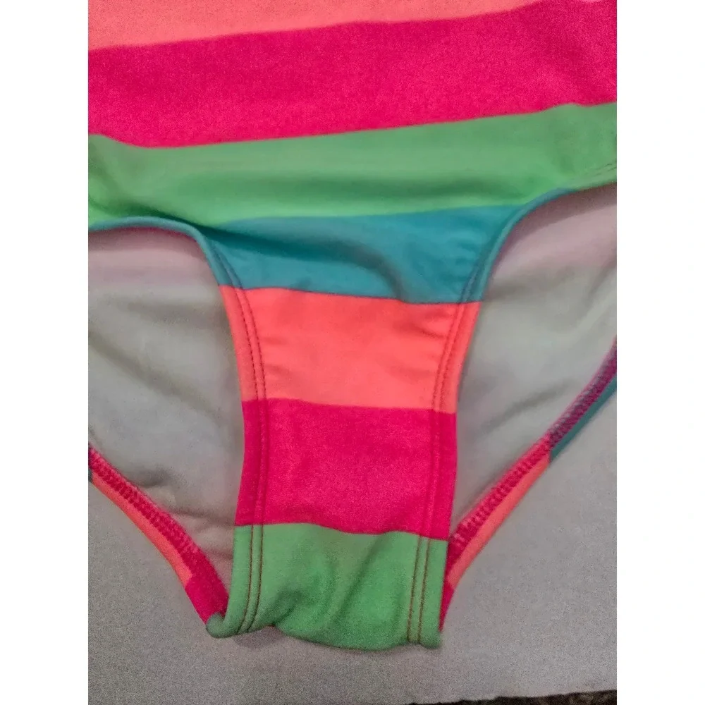 Art Class Girl Neon Striped One Piece Swimsuit UPF 50+ Zip Back Multicolor S 6-7